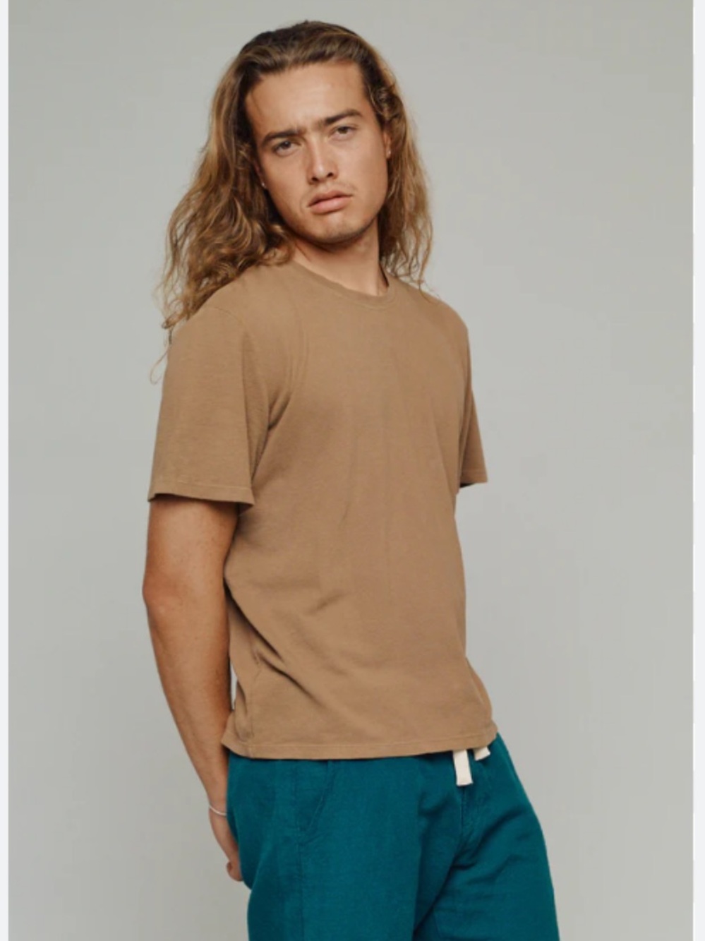 jungmaven Men's Crewneck Tee in Tan Hemp Cotton blend garment dyed